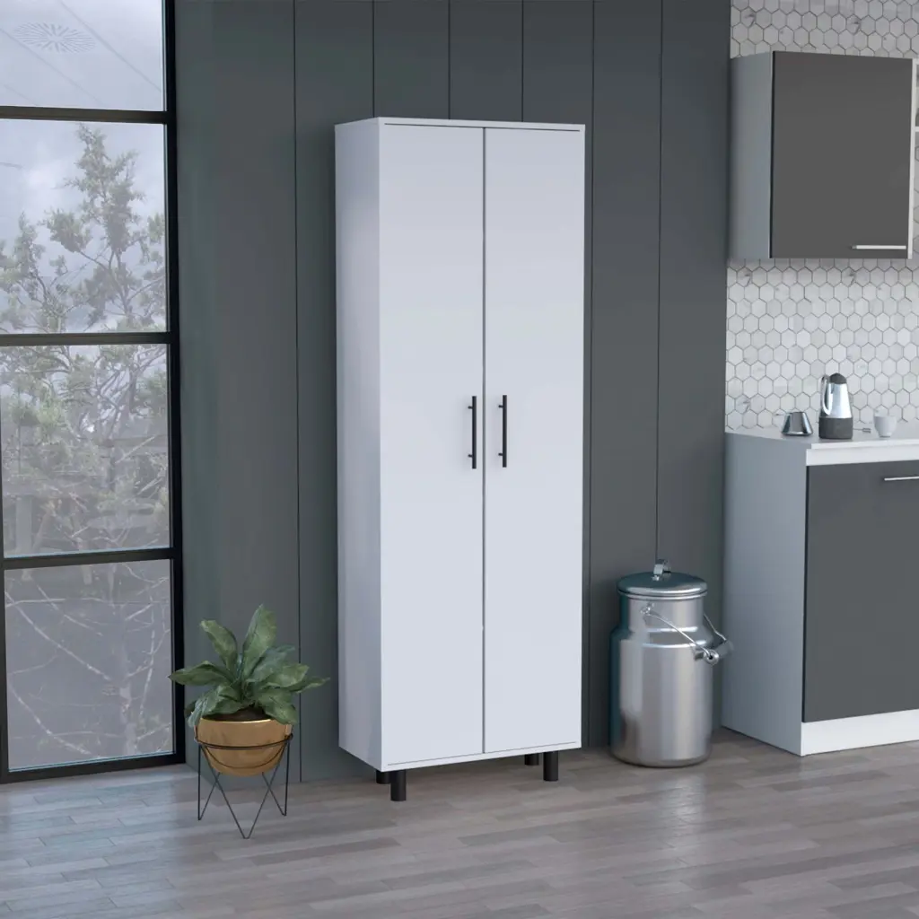 Multistorage Cabinet 71 Inch Height Five Internal Shelves Two Doors White Modern Storage depot e-shop