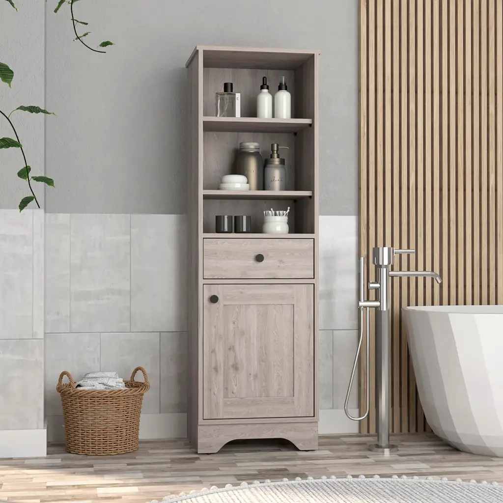 Alinquirean Linen Cabinet One Drawer Single Door Cabinet Gray fm furniture