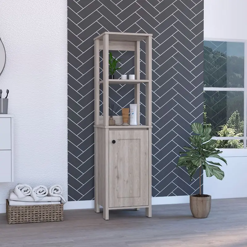 Arctic Linen Cabinet Four Shelves Single Door Beige fm furniture