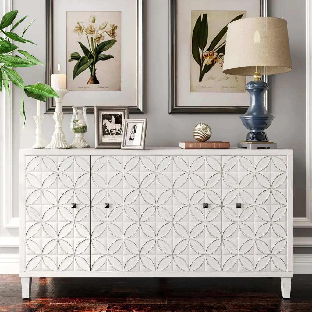 Accent Cabinet 4 Door Wooden Cabinet Sideboard Buffet Server Cabinet Stylish Storage Dining Room fs furniture