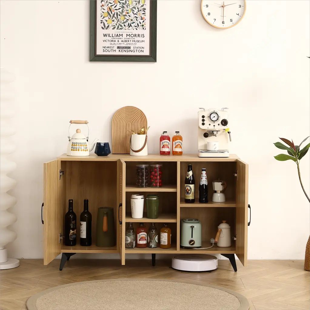 Three Door Cabinet Natural Rattan Mesh Large Storage Space Kitchen Organizer furnisoar lifestyle