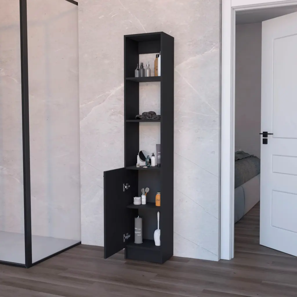 Black Linen Cabinet 1 Door 1.5 Wood Storage Home furniture max