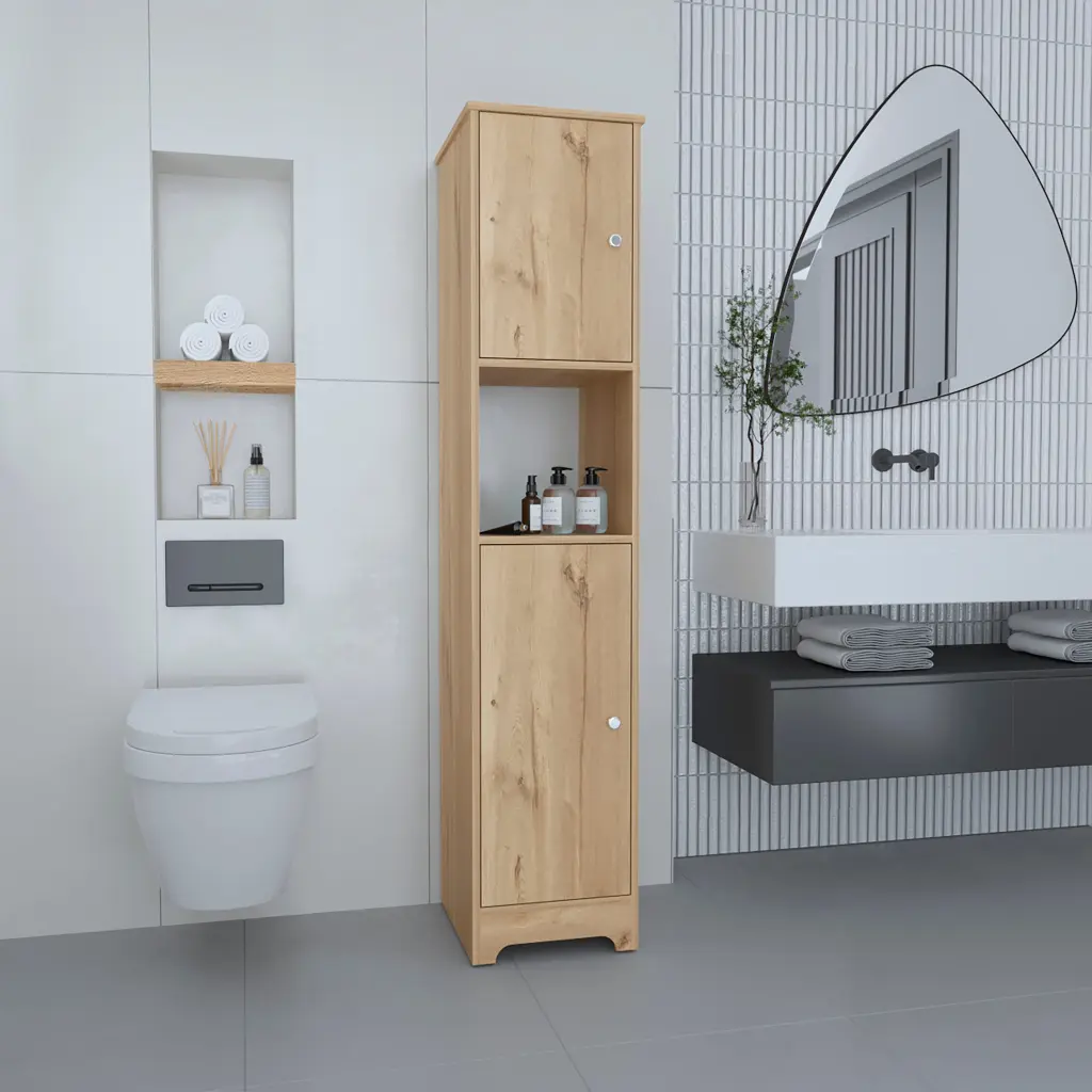Brighton 1 Shelf Linen Cabinet Light Oak Particle Board Bathroom Storage furniture max