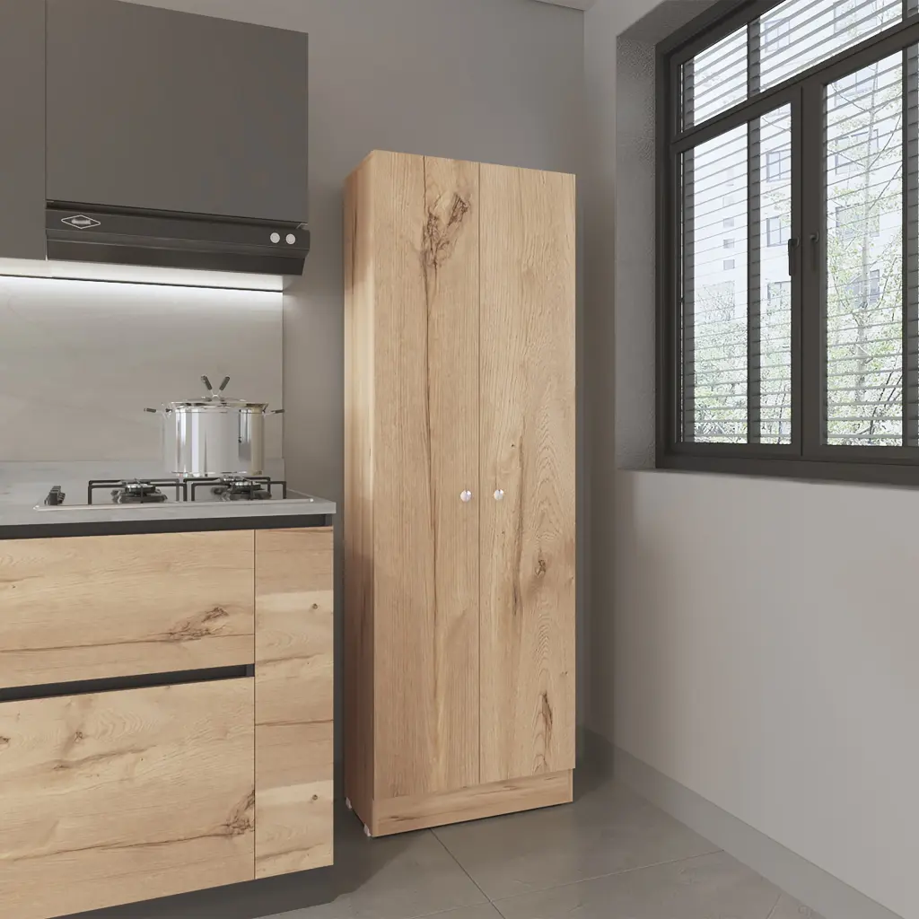 Buxton Rectangle 2 Door Storage Tall Cabinet Light Oak and Black furniture max
