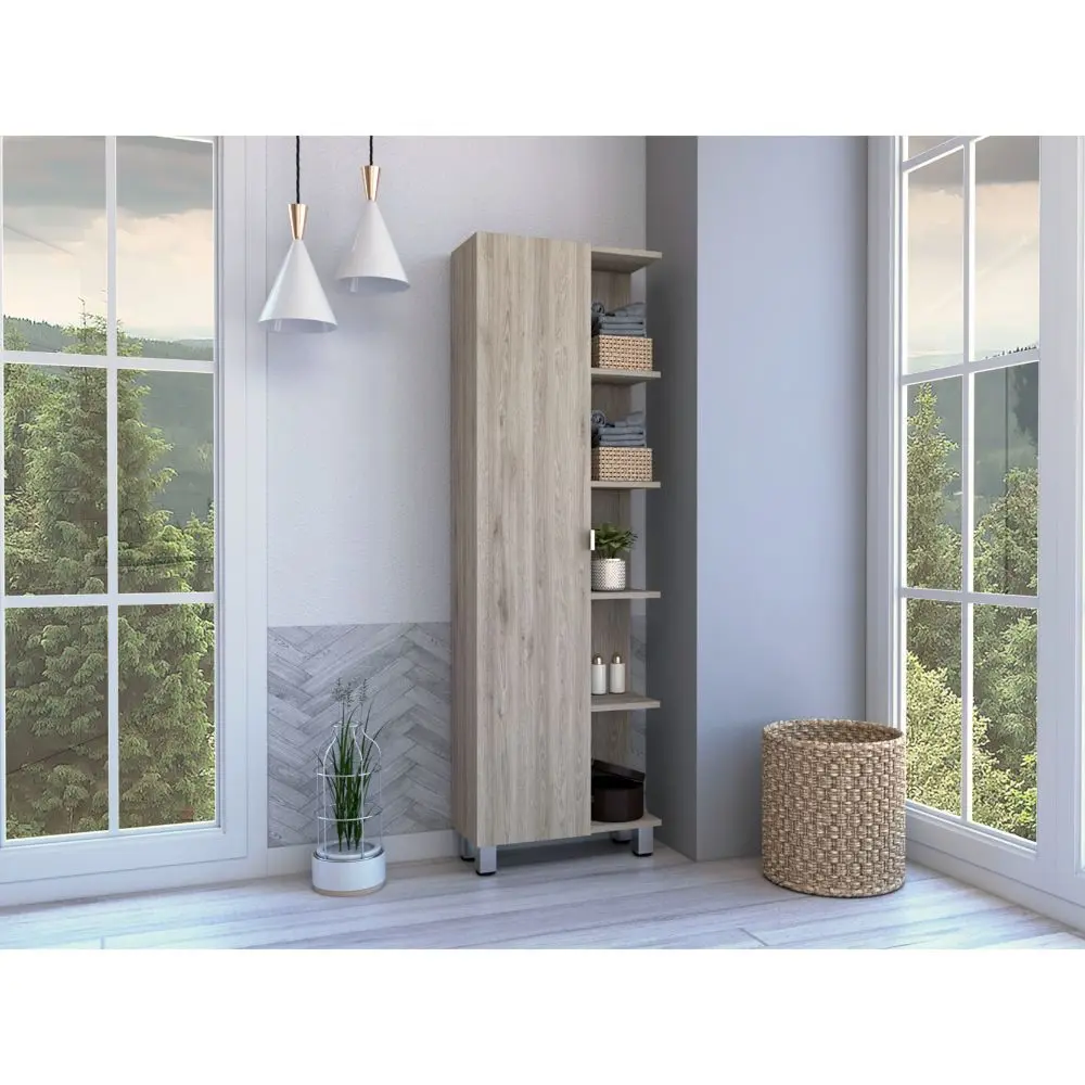 Light Grey 5 Shelf Linen Cabinet Particle Board Storage furniture max