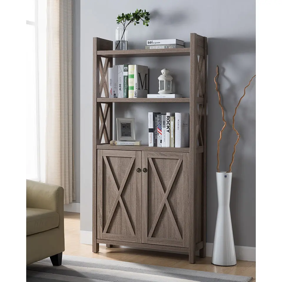 Antique Wooden Crosshatch Presentation Cabinet Home Storage Two Shelves id international- inc.