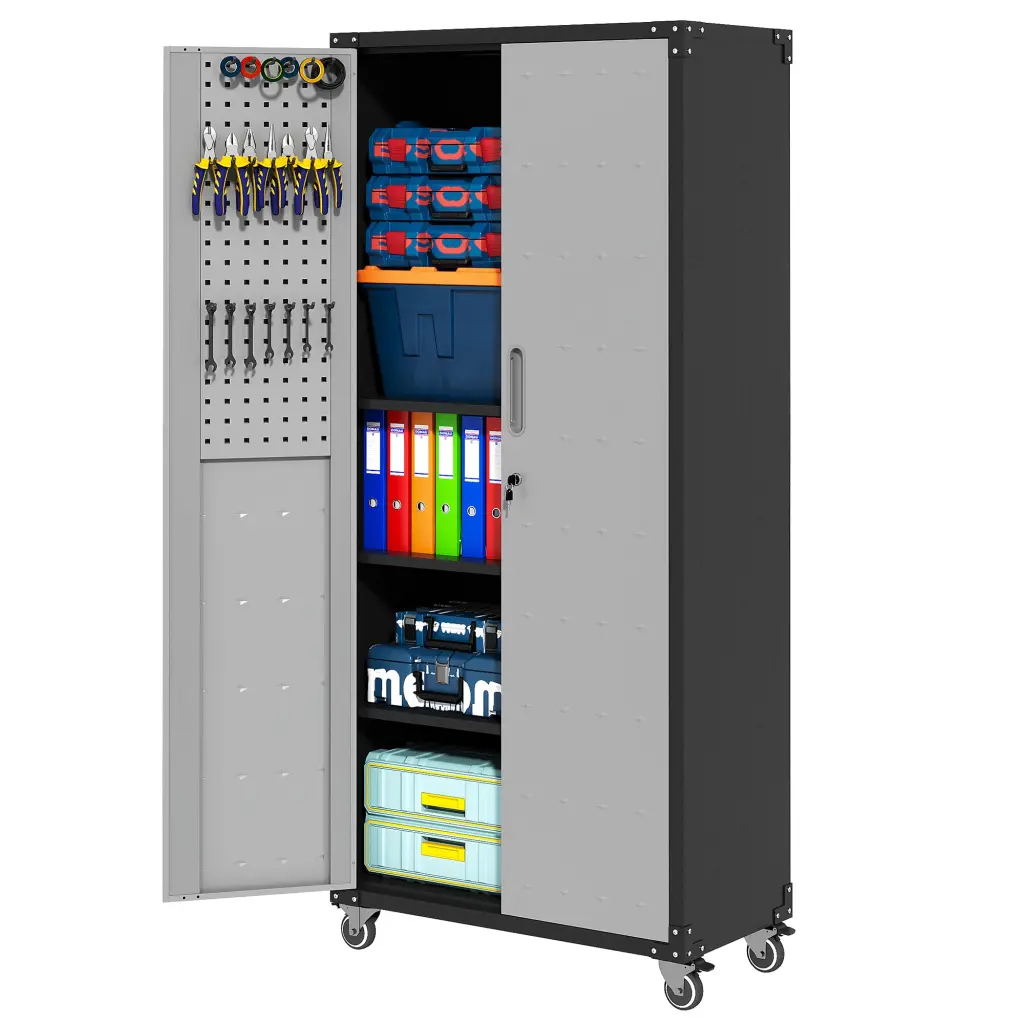71 Inch Metal Garage Storage Cabinet Wheels Heavy Duty Tool Organizer makeace art home furniture