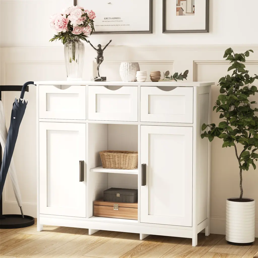 Wooden Floor Storage Cabinet Drawers and Shelves mirrotowel