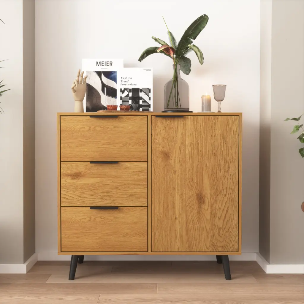 Storage Cabinet 3 Drawers Adjustable Shelf Mid Century Cabinet newmark
