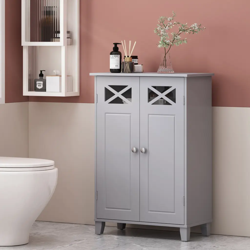 Bathroom Cabinet Gray MDF Storage Modern Vanity Organizer nh-bo