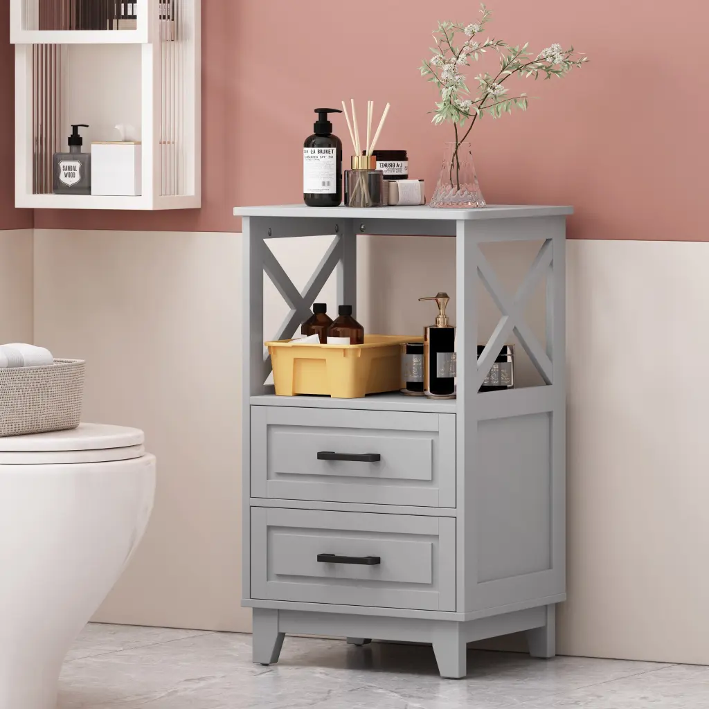 2 Drawer Cabinet Gray MDF Storage Organizer Home Office nh-bo