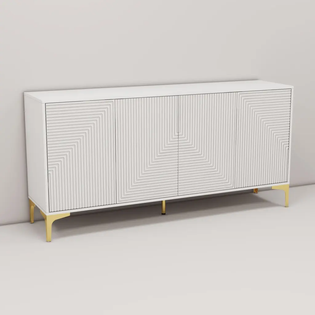 White Folio Four Door Light Premium Style Side Cabinet White Wood rigmore