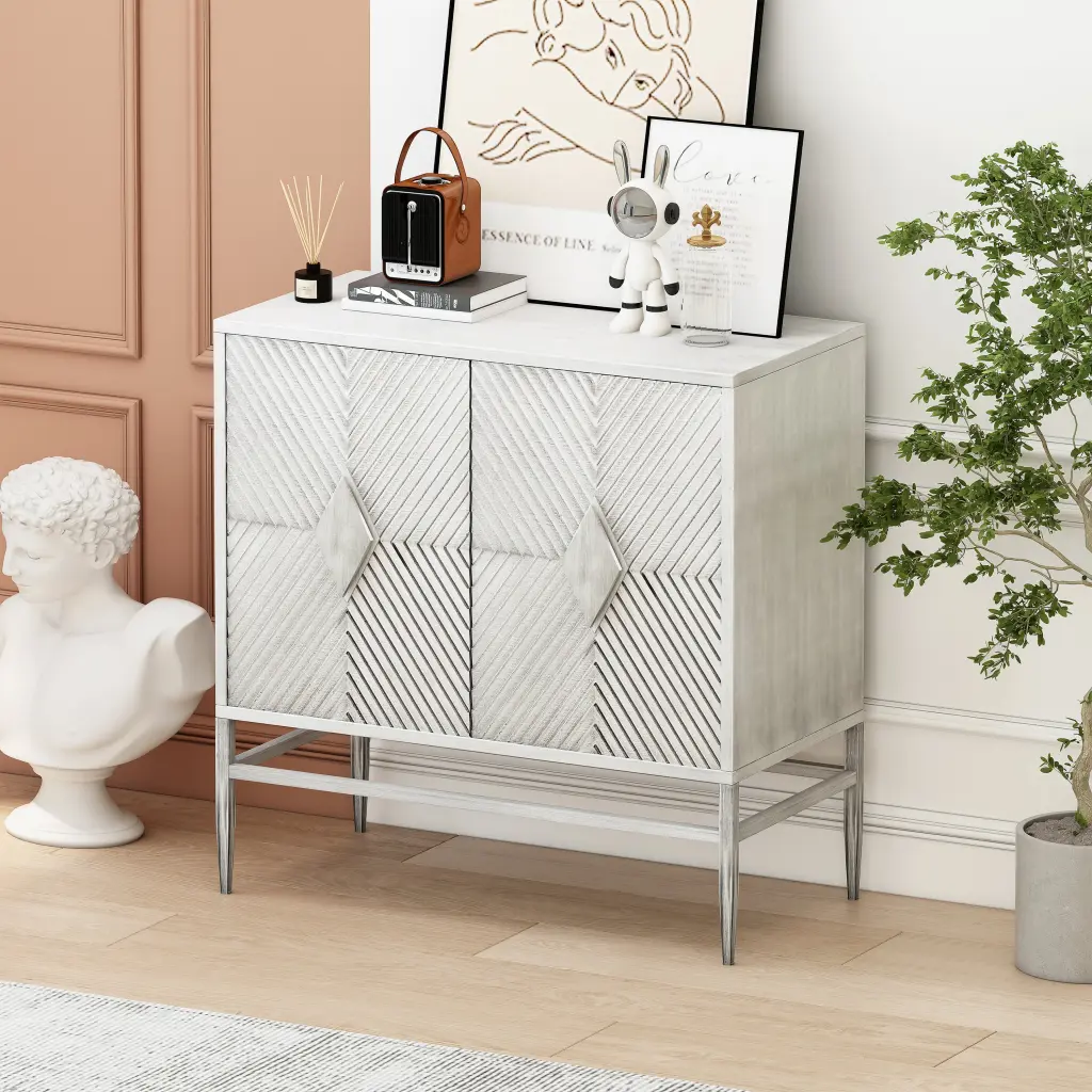 31.50 Inch Modern 2 Door Wooden Storage Cabinet Accent Cabinet Metal Legs rnb