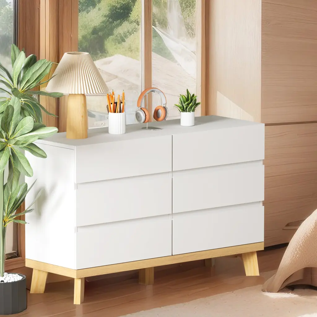 47.24 Inch 6 Drawers MDF Storage Cabinet Bedroom Living Room Dining Room rnb