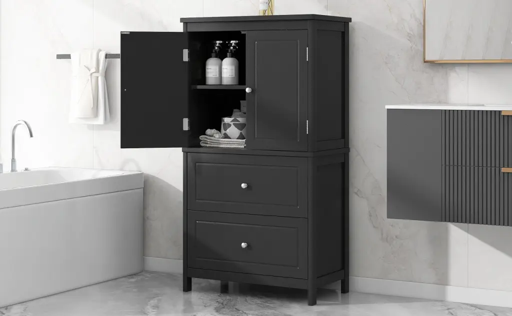 Bathroom Storage Cabinet Two Doors and Drawers Adjustable Shelves rnb