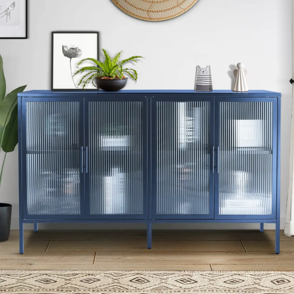 Chic 4 Door Tempered Glass Cabinet 4 Glass Doors Adjustable Shelves rnb