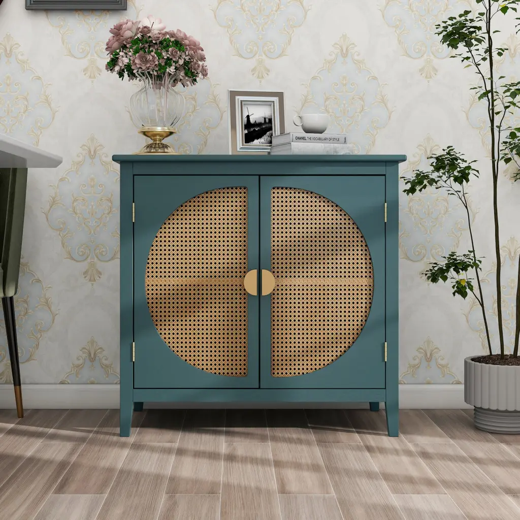 2 Door Cabinet Semicircular Elements Natural Rattan Weaving Storage rnb