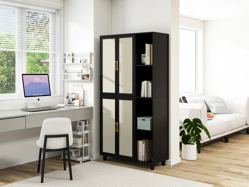 4 Door Cabinet 4 Shelves And 4 Adjustable Inner Shelves Storage rnb