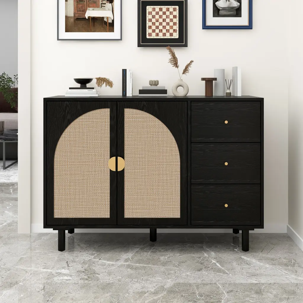 2 Door 3 Drawer Cabinet Bedroom Living Room Study Black rnb