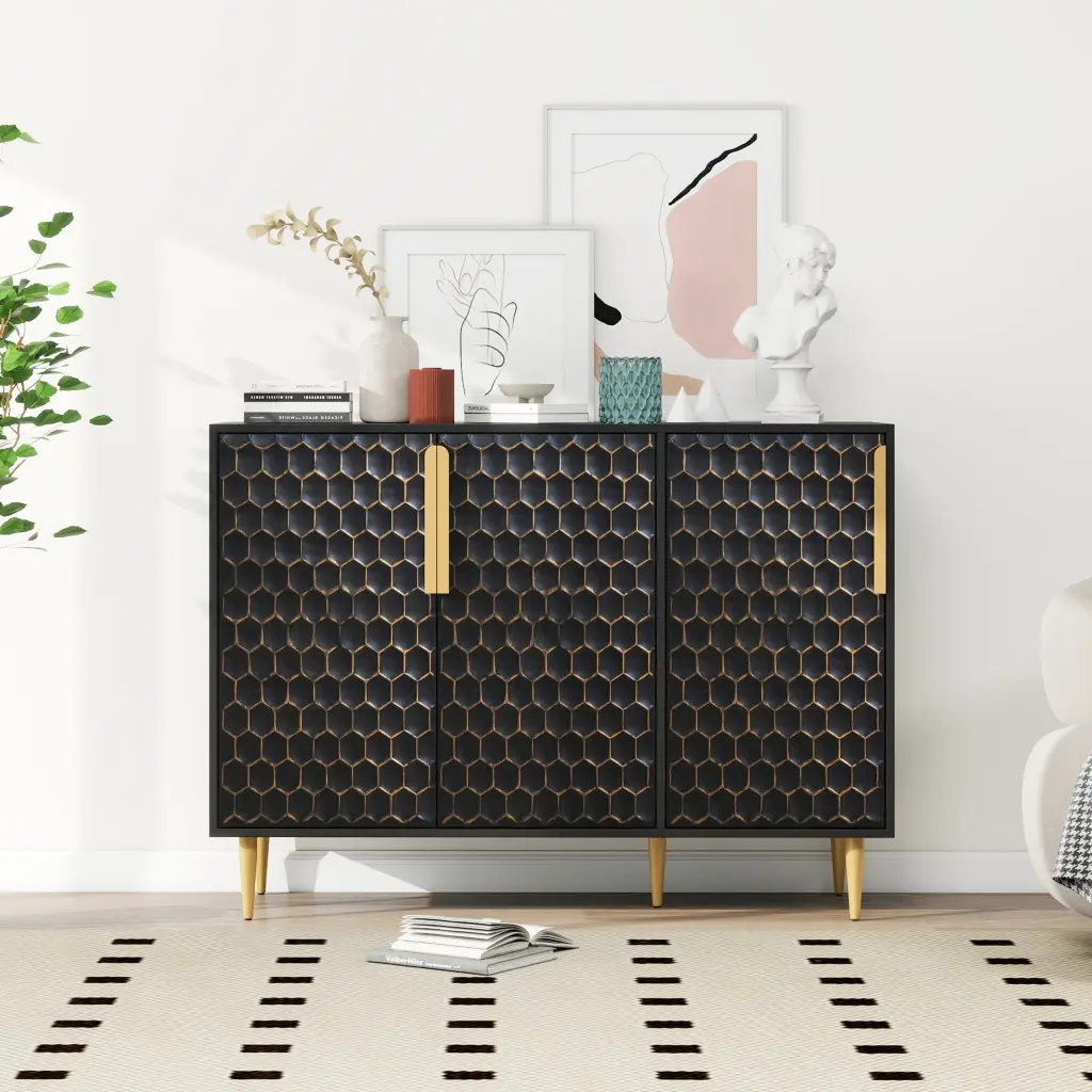 3 Door Storage Cabinet Buffet Sideboard Adjustable Shelves Honey Finish rnb