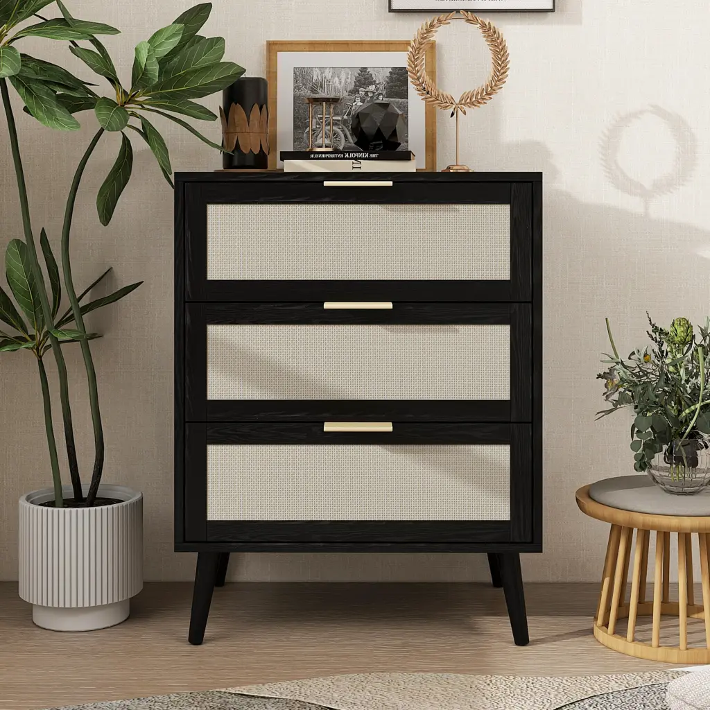 3 Drawer Cabinet Bedroom Living Room Study Black Particle Board rnb