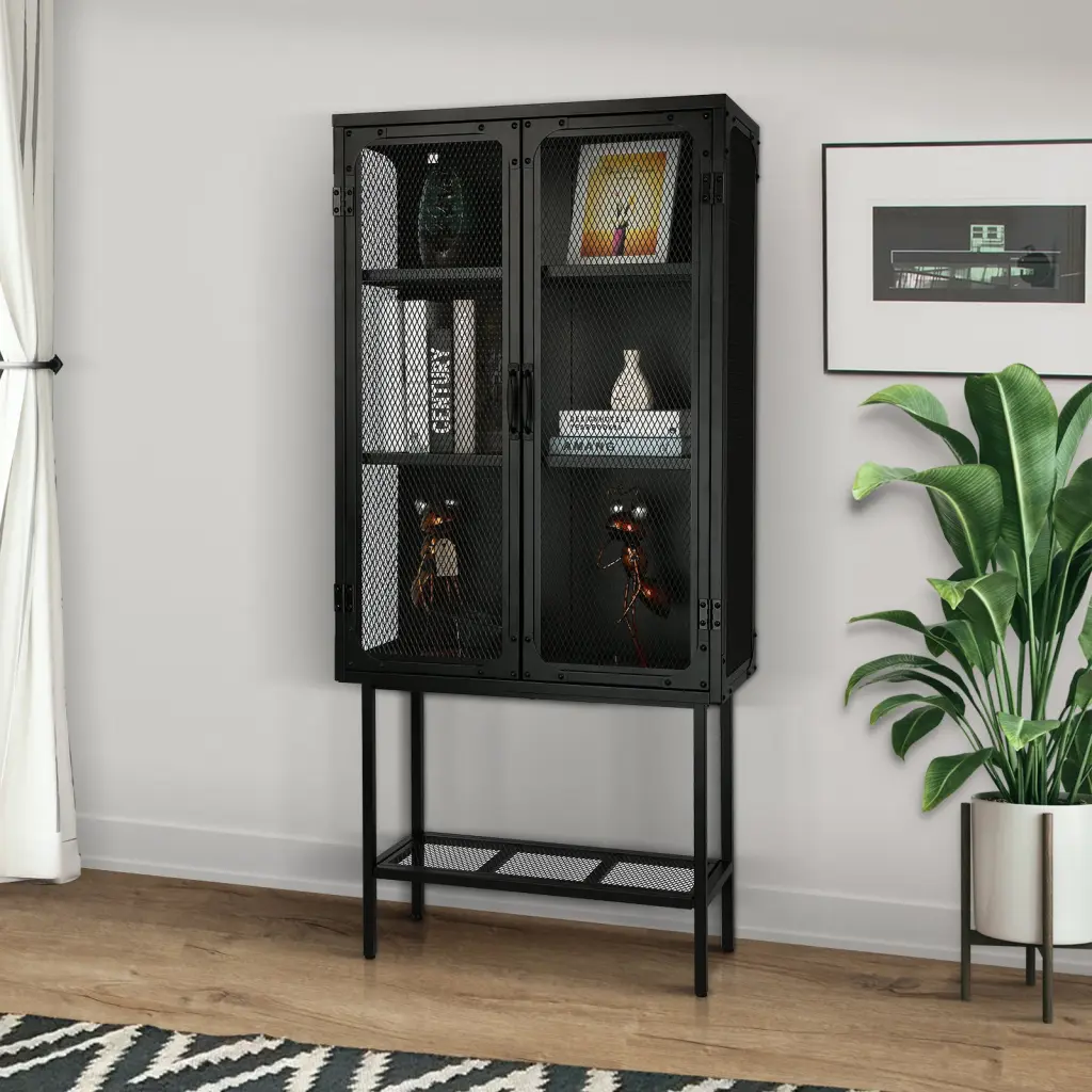Industrial Cabinet Cupboard 2 Metal Mesh Doors Adjustable Shelves rnb