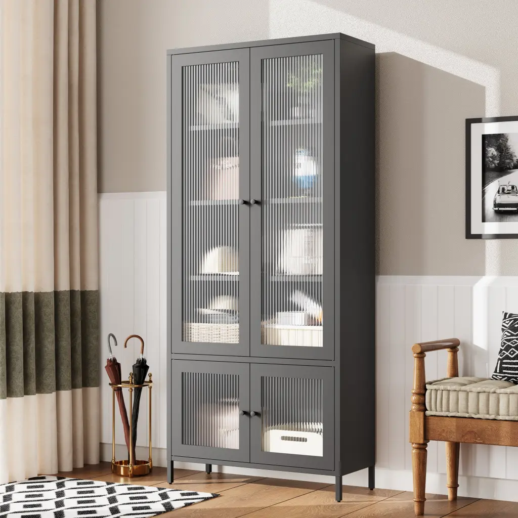 Large Metal Storage Cabinet Presentation Cabinet 4 Glass Doors and 5 Shelves rnb
