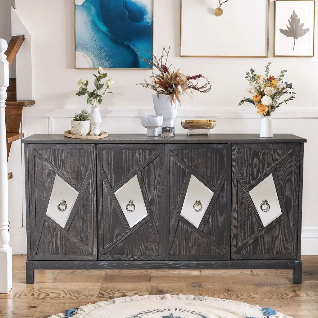 Modern 4 Door Cabinet Mirrored Decorative Doors Bedroom Living Room rnb