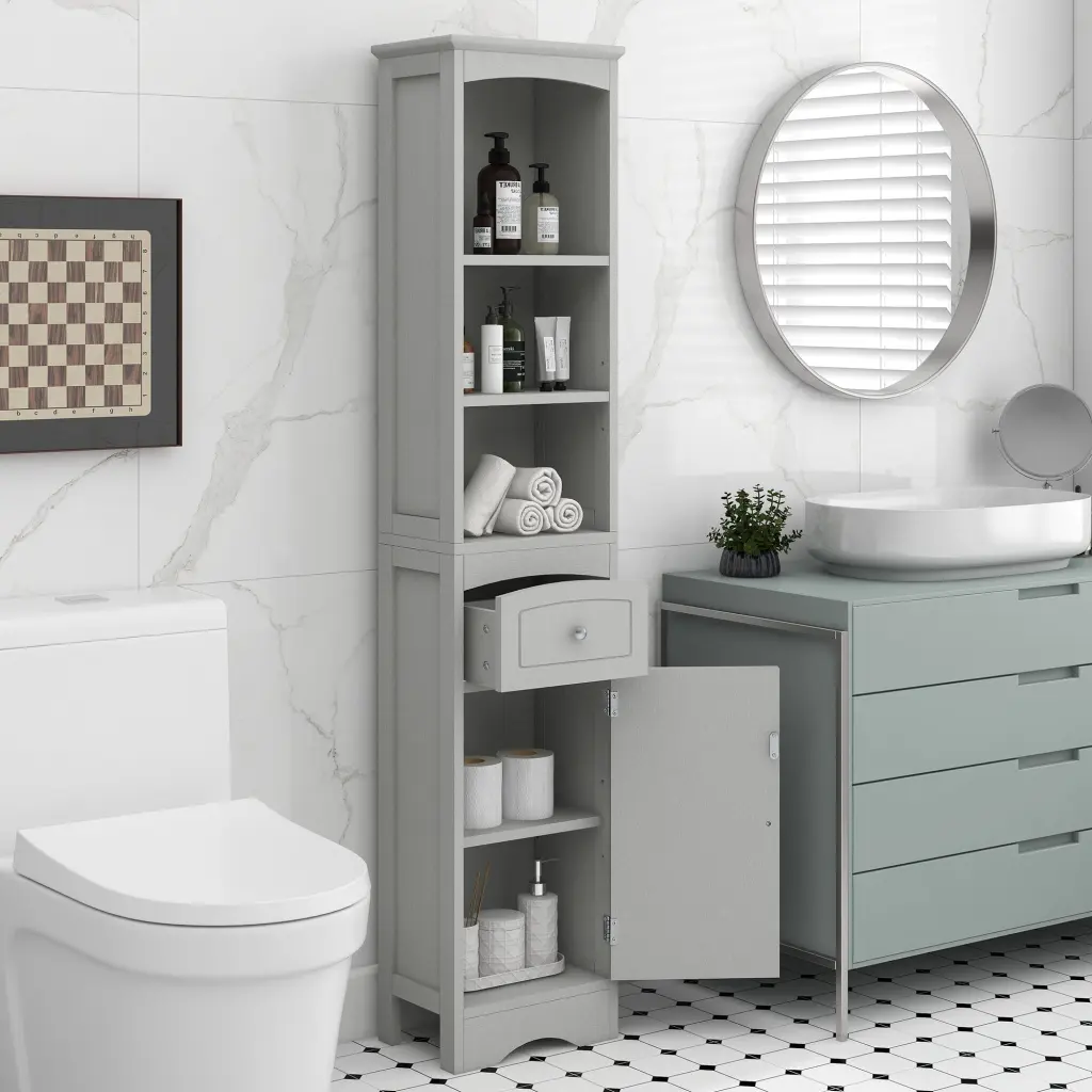 Tall Bathroom Cabinet Freestanding Storage Cabinet Drawer MDF rnb