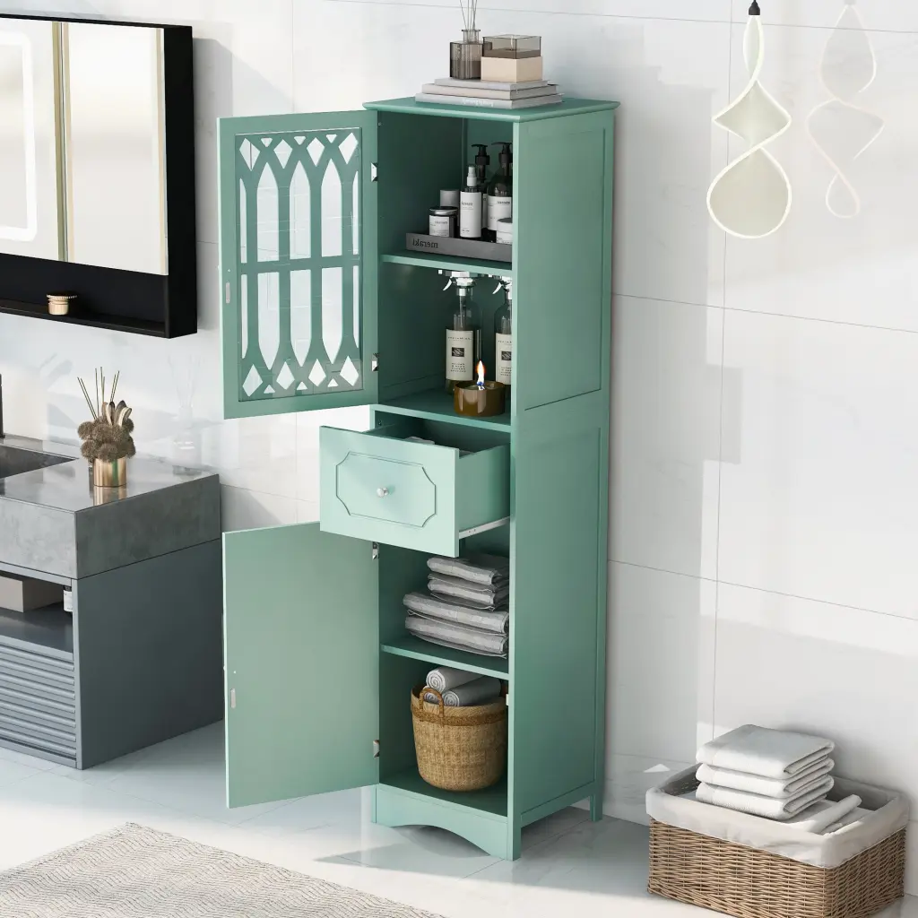 Tall Bathroom Cabinet Freestanding Storage Drawer and Door Bathroom Organization rnb