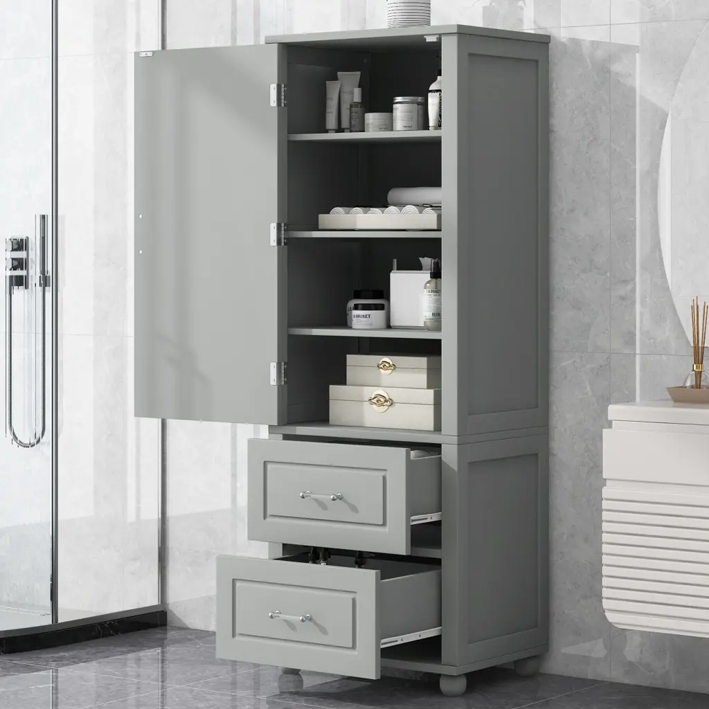 Tall Bathroom Storage Cabinet Freestanding Two Door Organizer Bathroom Essentials rnb
