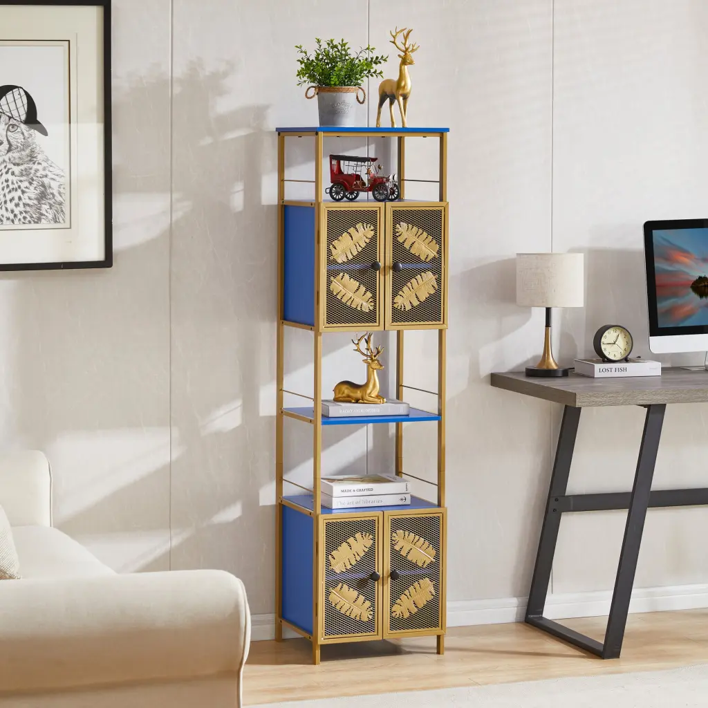 Tall Large Floor Storage Cabinet Open Compartments And 2 Cabinets Home Organization rnb
