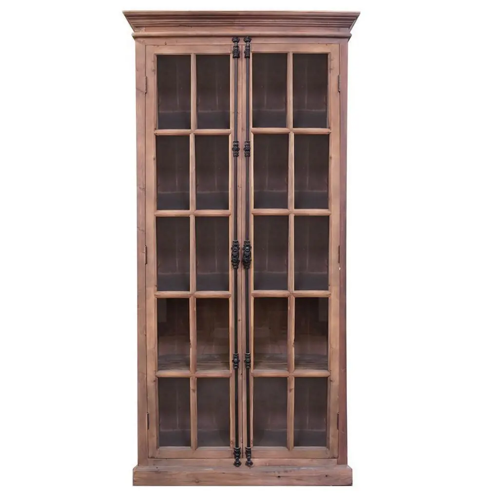 88 Inch Tall Cabinet 4 Glass Panel French Doors Crown Molding Brown Elegant Storage Solution royal hampton