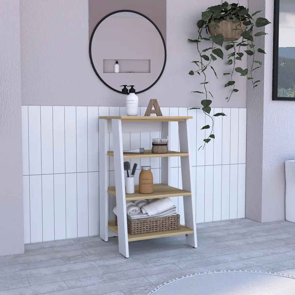 29.7 Inch Vertical Cabinet Four Shelves Light Oak and White rta mubles colombia