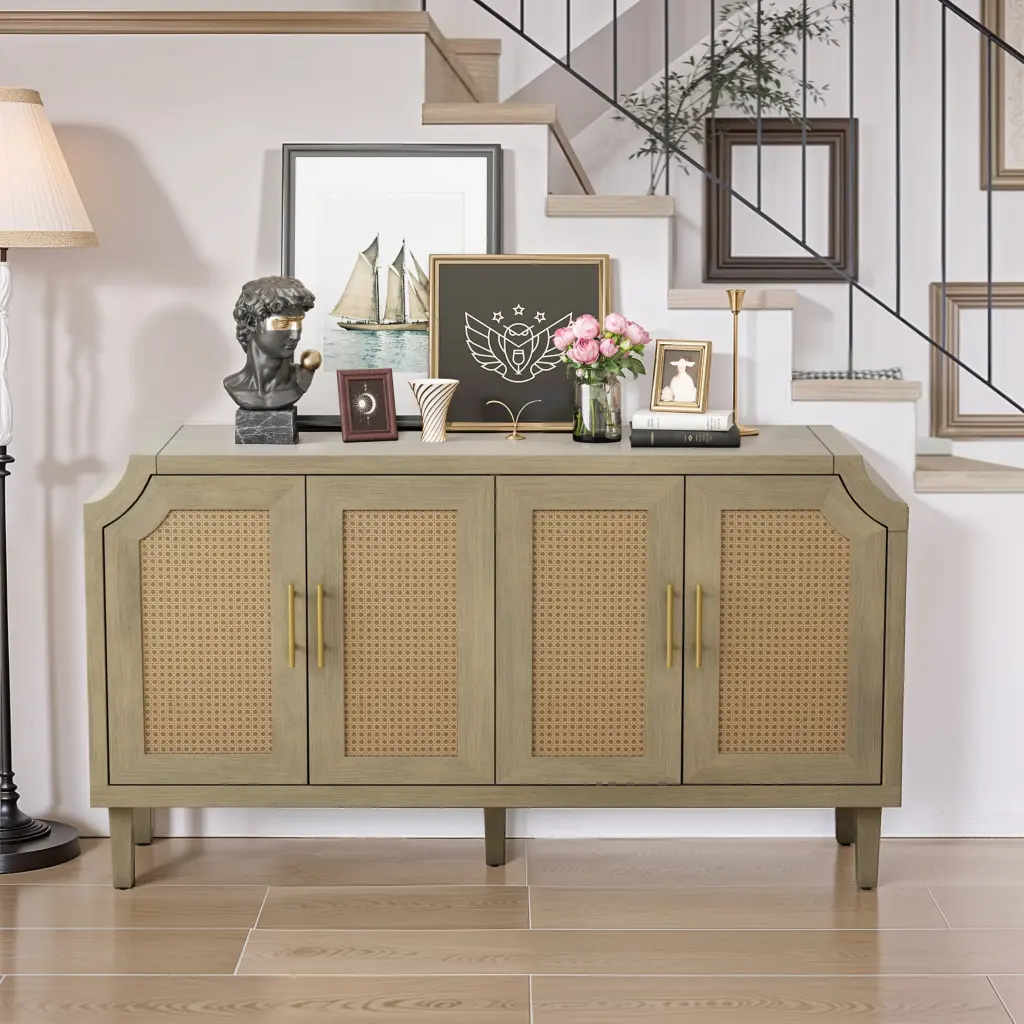 59.84 Inch Modern 4 Door Cabinet Rattan Doors Bedroom spribung
