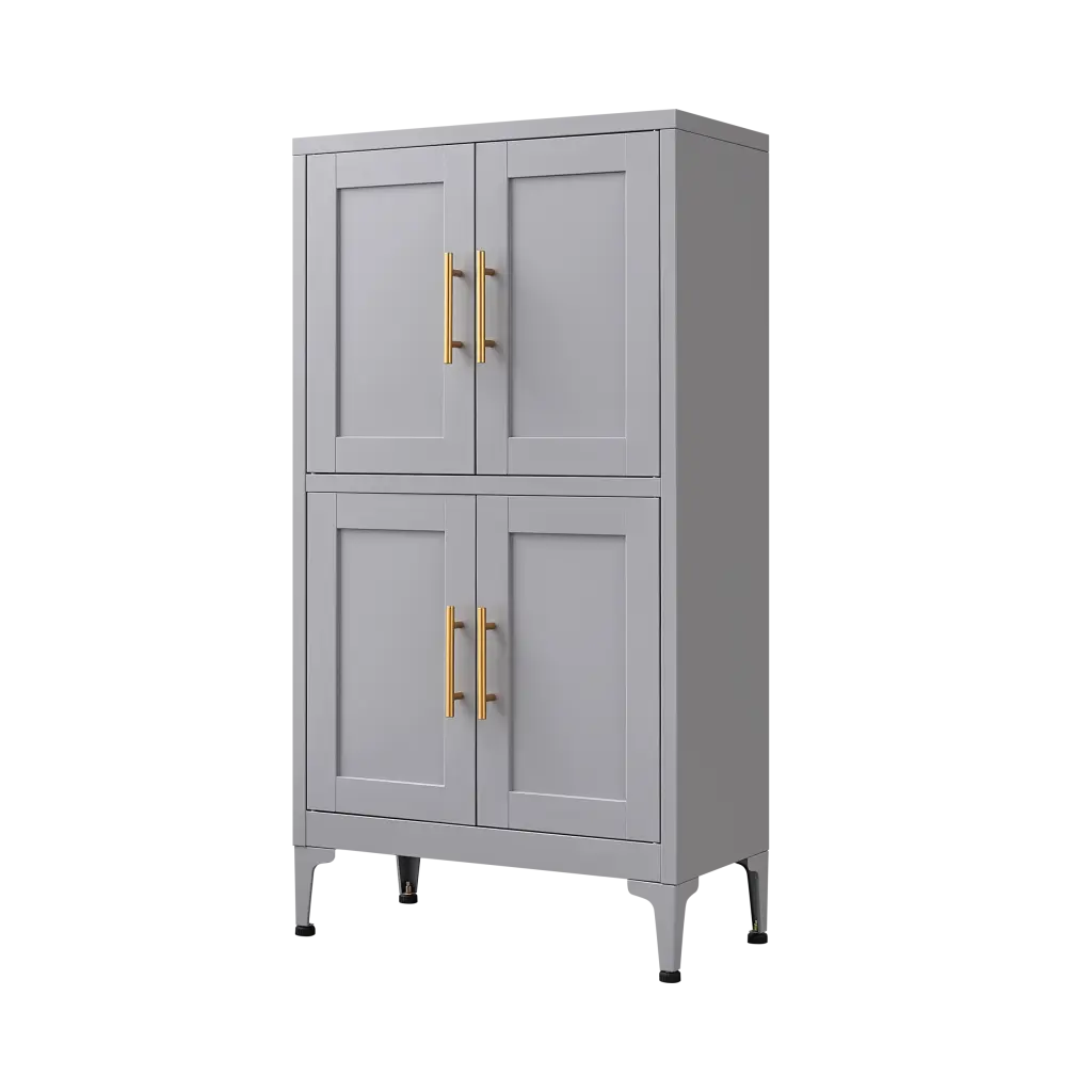 Grey Metal Kitchen Storage Cabinet Pantry Organizer Adjustable Shelves sunnyfurniture