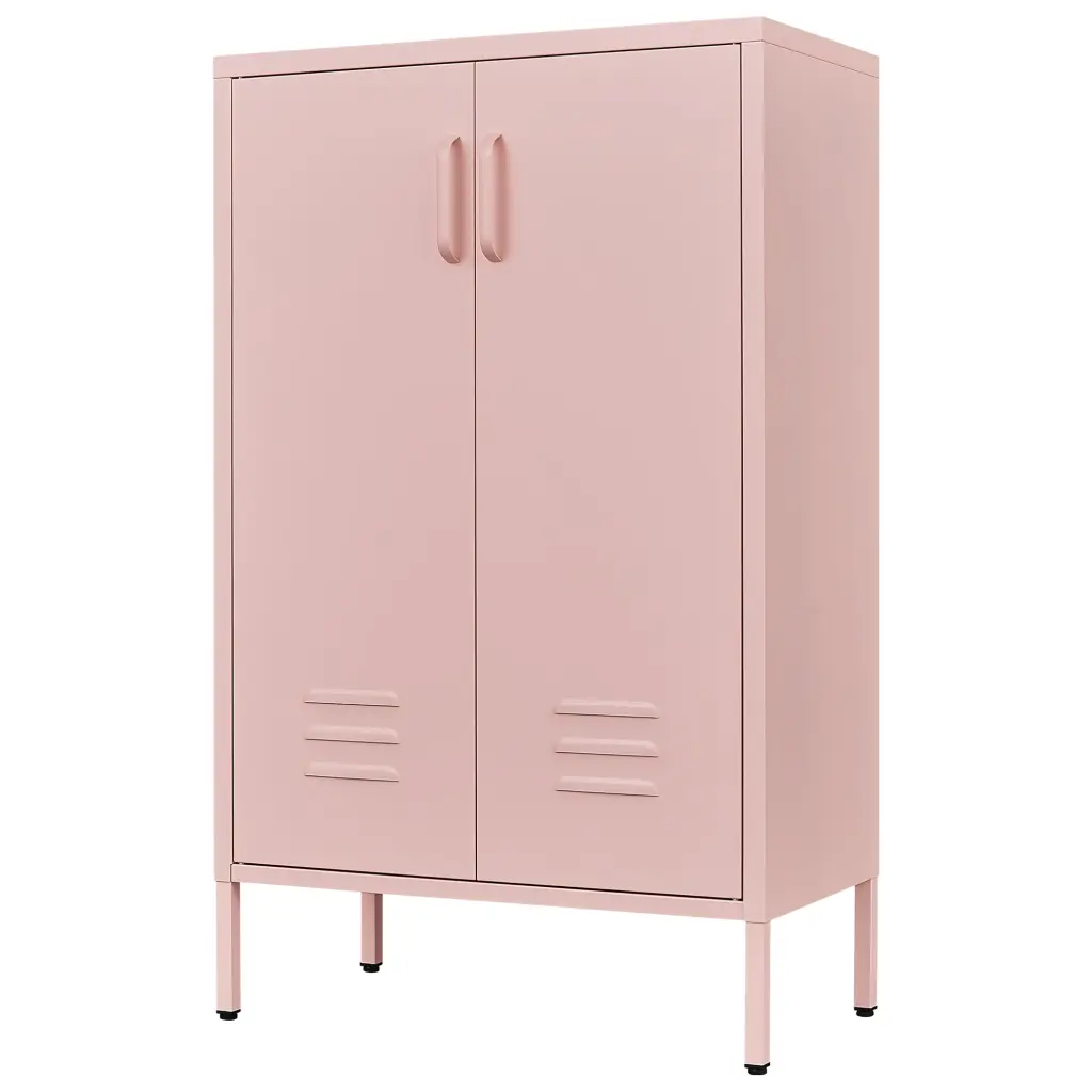 Pink Steel Double Door Cabinet Removable Dividers sunnyfurniture