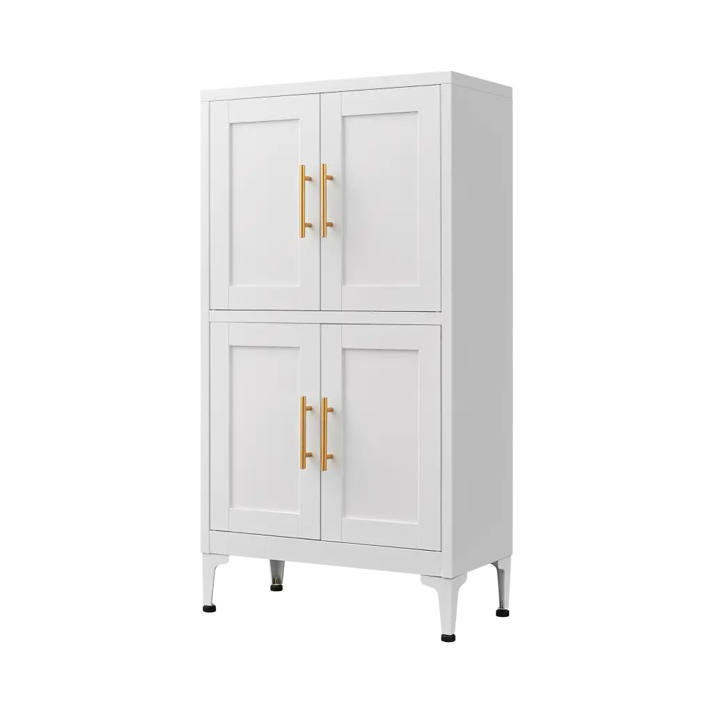 White Metal Kitchen Storage Cabinet Pantry Cabinet Adjustable Shelves sunnyfurniture