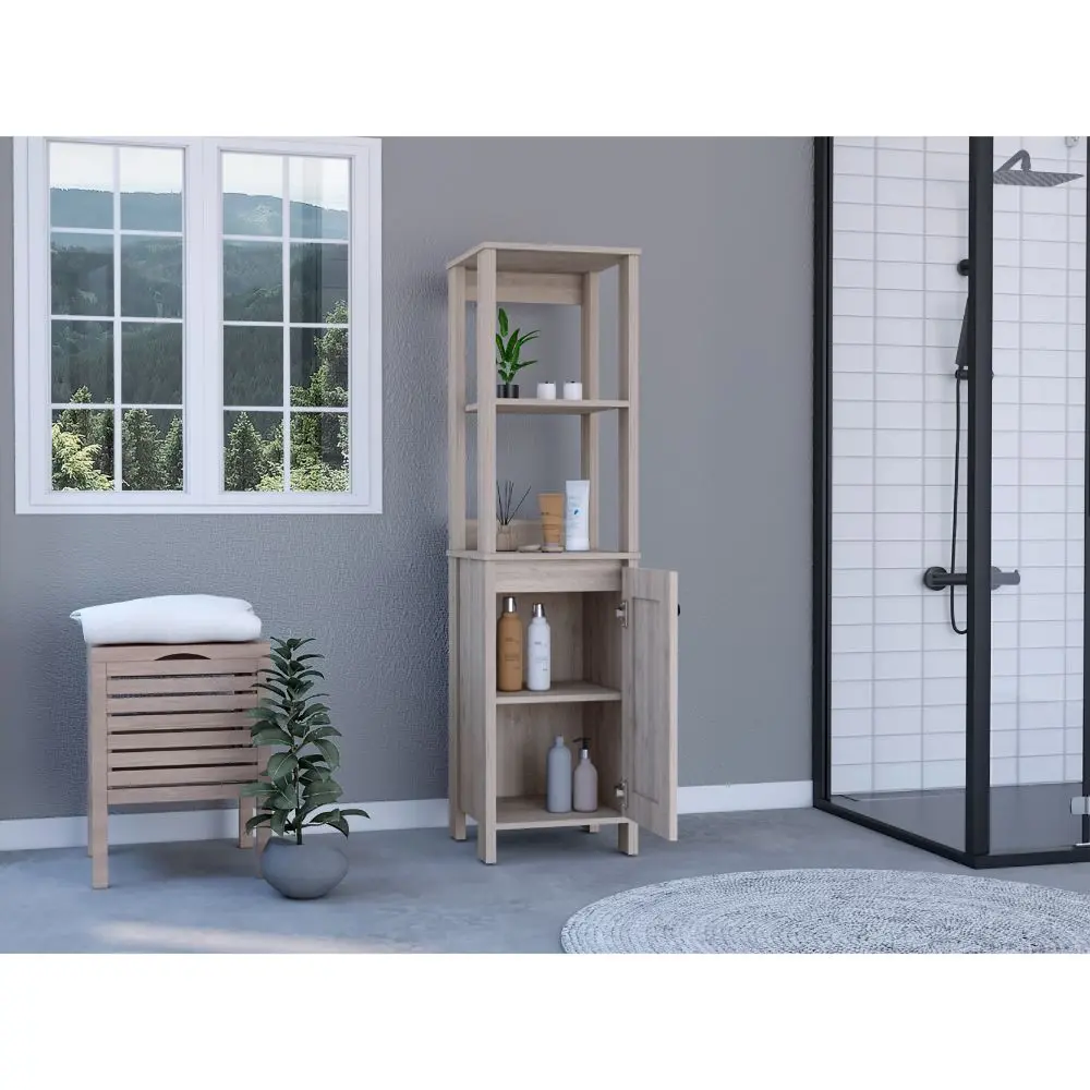 Jannes Linen Cabinet Two Open Shelves and Single Door Light Gray Finish treevol furniture