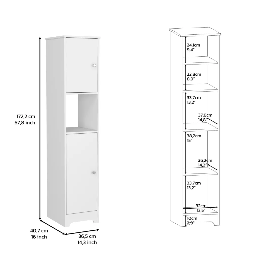Linen Cabinet Albany Four Interior Shelves White Finish Particle Board treevol furniture
