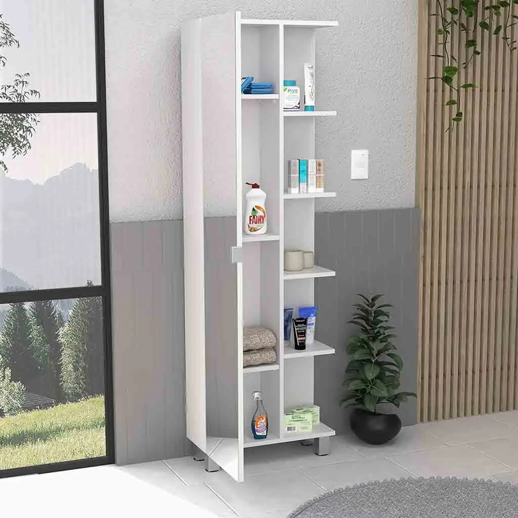 Mirror Linen Cabinet Reno Four Interior Shelves White Finish treevol furniture