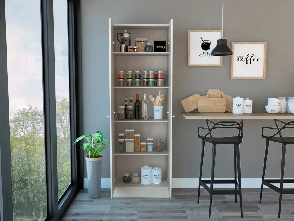 Storage Cabinet Pipestone Double Door Pearl Finish White Particle Board Home treevol furniture
