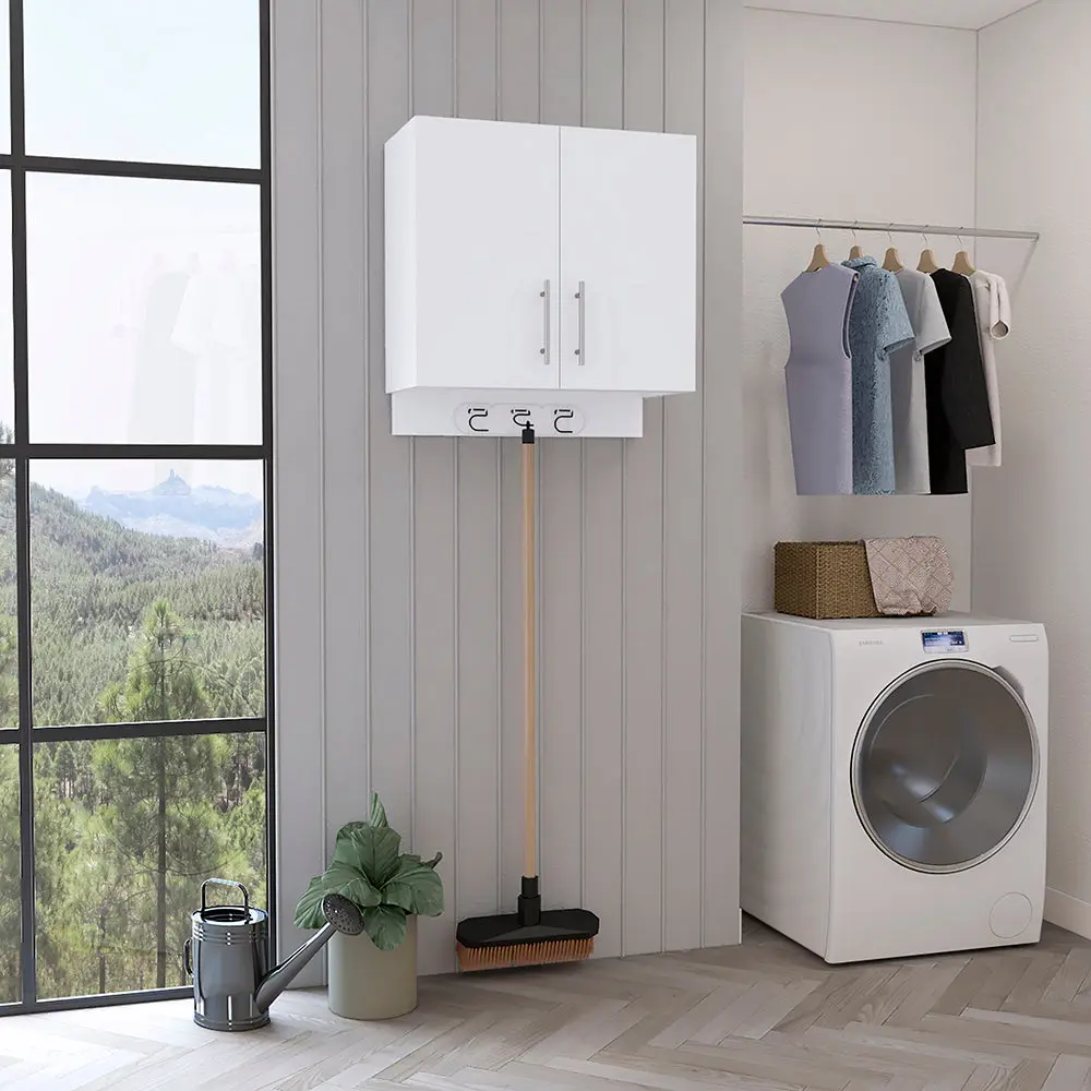 Wall Storage Cabinet Alikuri Four Cabinets White Finish White Particle Board treevol furniture