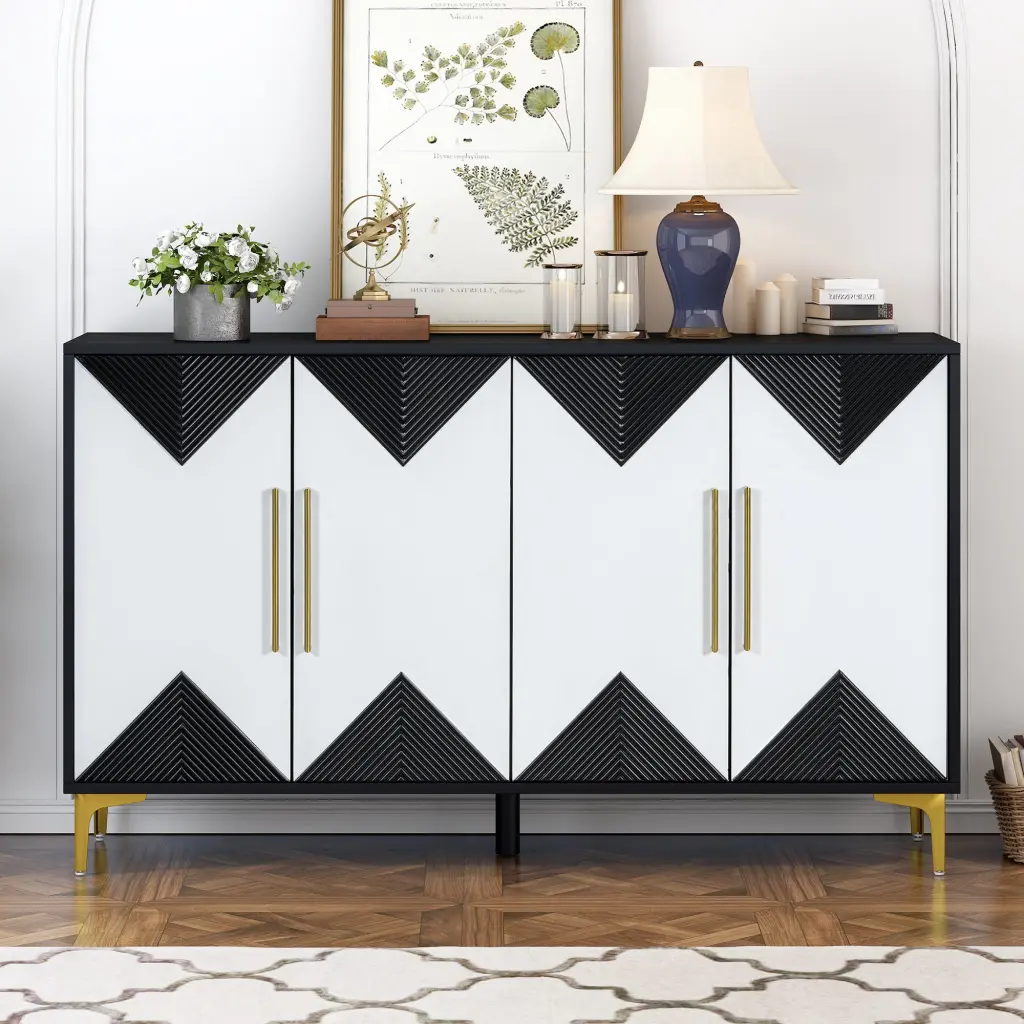 Four Door Cabinet Two Tone Triangular Pattern - Unique Storage Furniture u_style