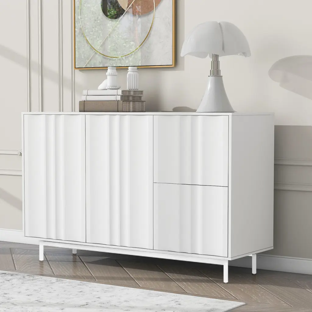 Wave Pattern Storage Cabinet 2 Doors And 2 Drawers Adjustable Shelves u_style