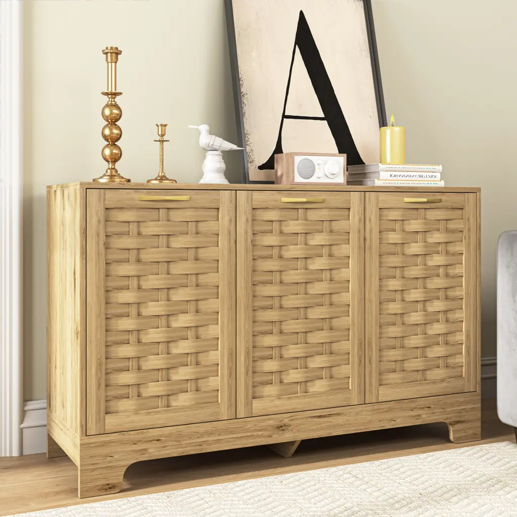 3 Door Wood Sideboard Buffet Storage Cabinet Adjustable Shelves xiewan