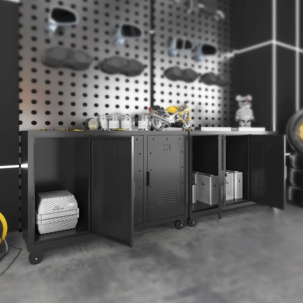 Metal Storage Cabinet Wheels Garage Storage Cabinet 3 Doors xingdu store