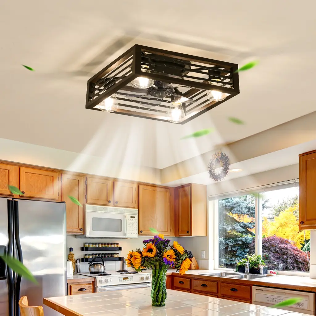 18Inch Caged Ceiling Fan Lights Remote Regulation App Brown Retr w1962 seehui lighting