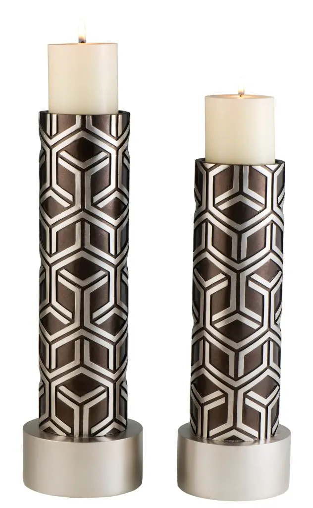 14 And 16 Inch Tall Polyresin Candleholder Espresso And Silver Finish california home