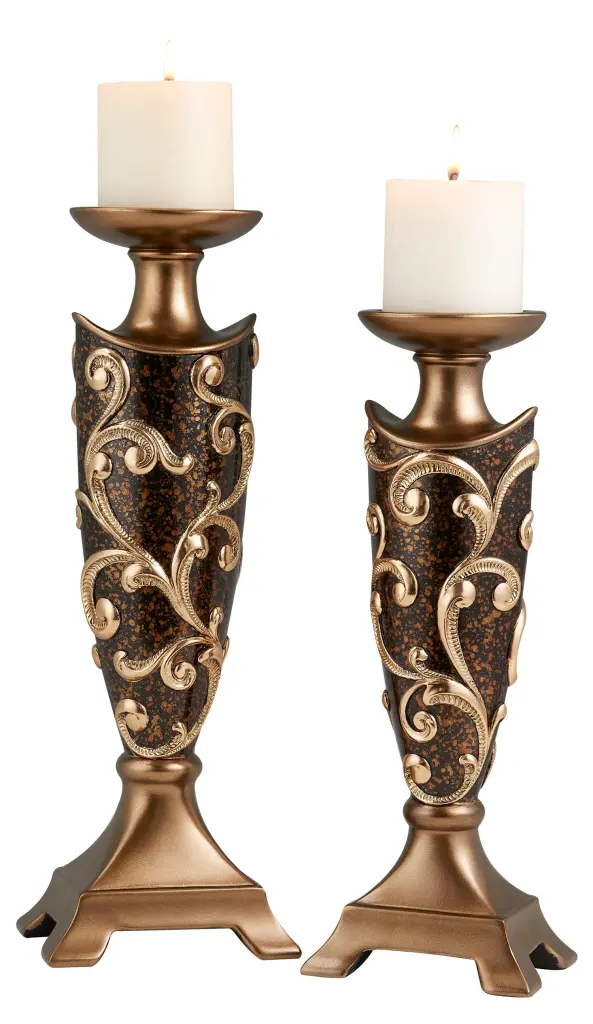 14 And 16 Inch Tall Polyresin Odysseus Candleholder Baroque Style Set california home